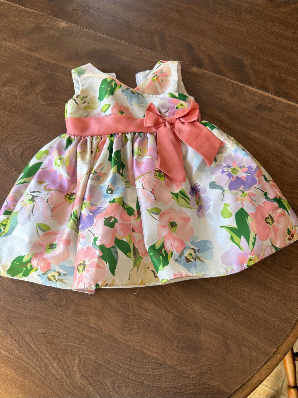 Pastel Floral Bow-Accent Girls' Party Dress - Pink/Green